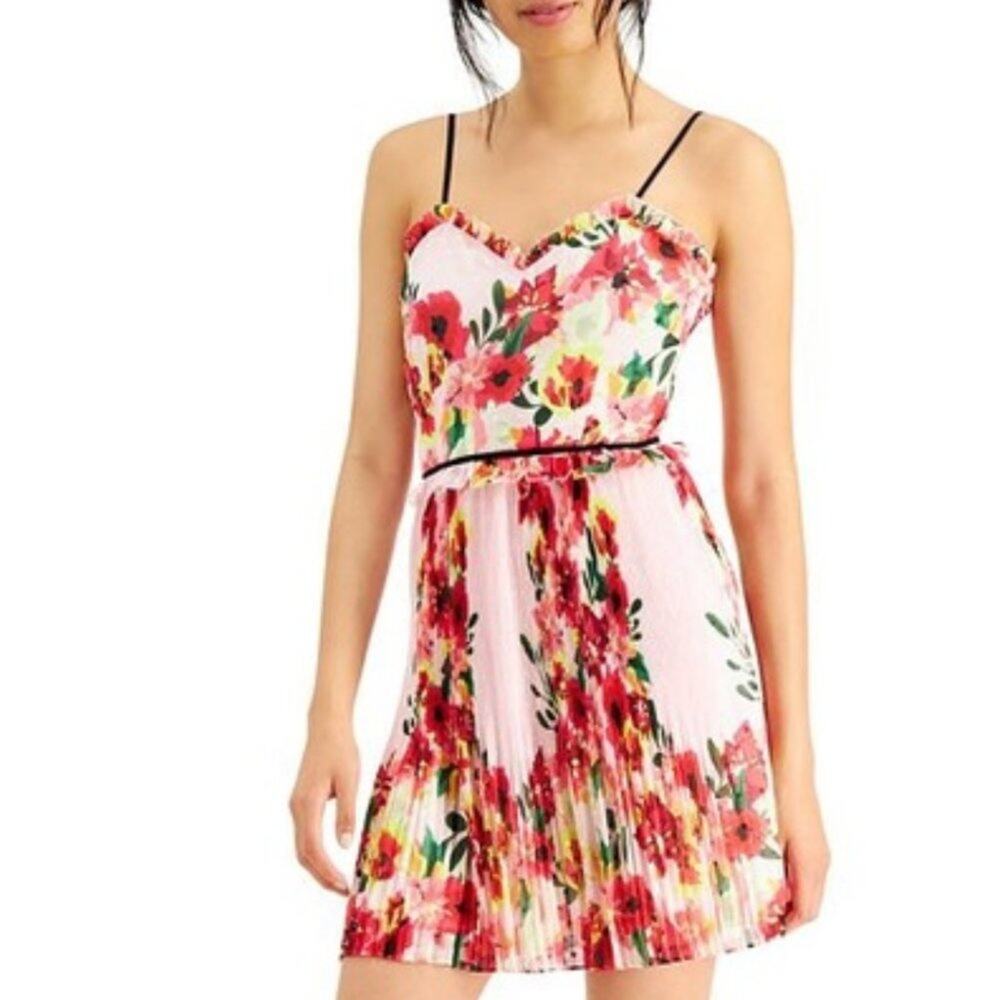 Foxiedox Clairinda Pink Floral Pleated Mini Dress NWT Size Small